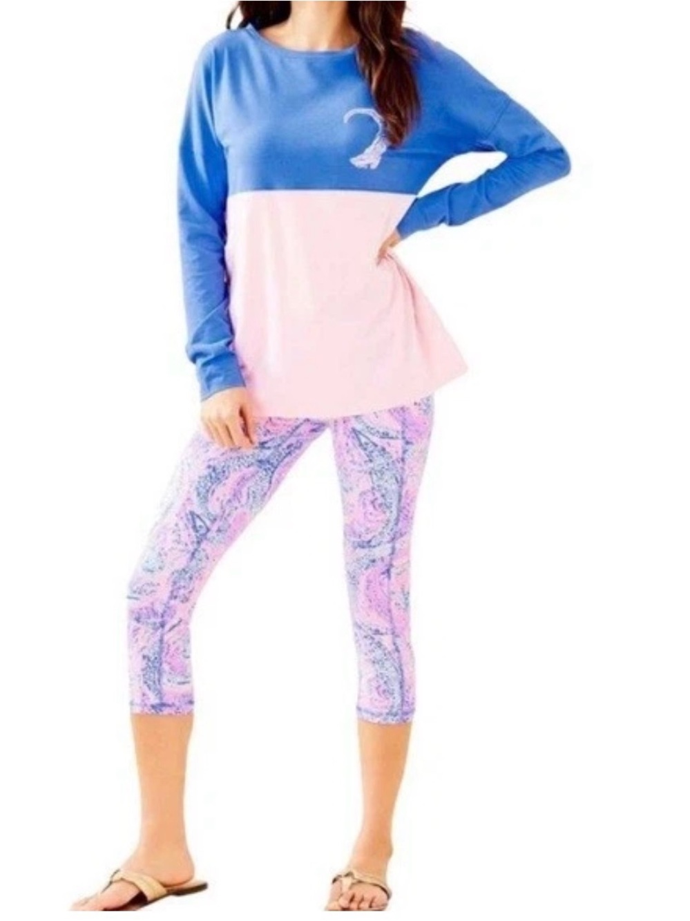 Lilly Pulitzer Finn Top Long Sleeve Coastal Blue Embroidered Gator Graphic Sz M - Picture 11 of 11